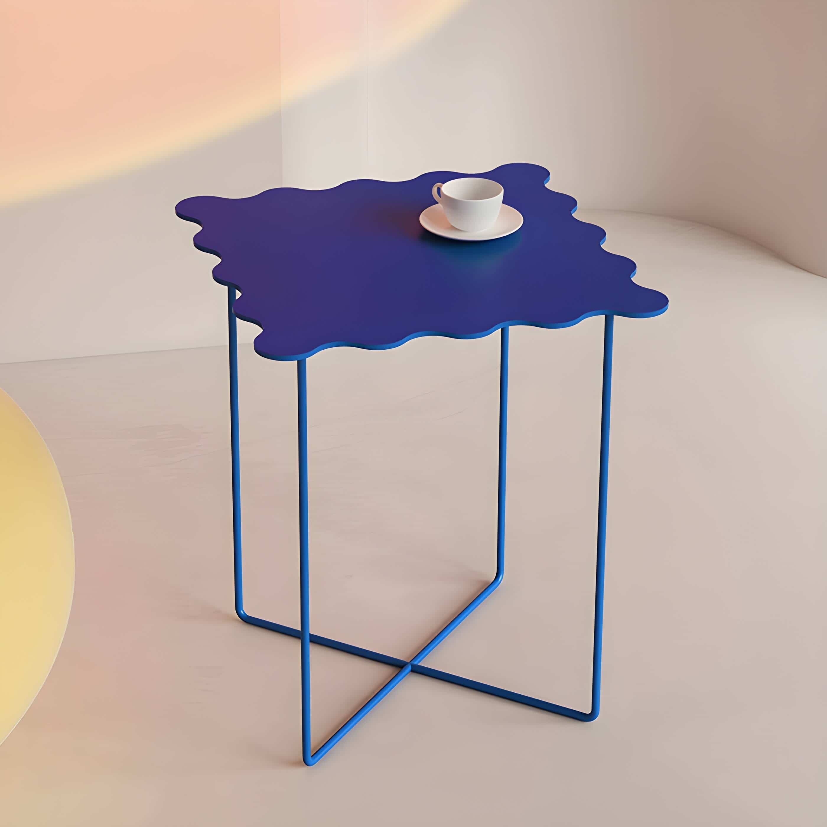Judder metal rectangle side table with squiggle sides