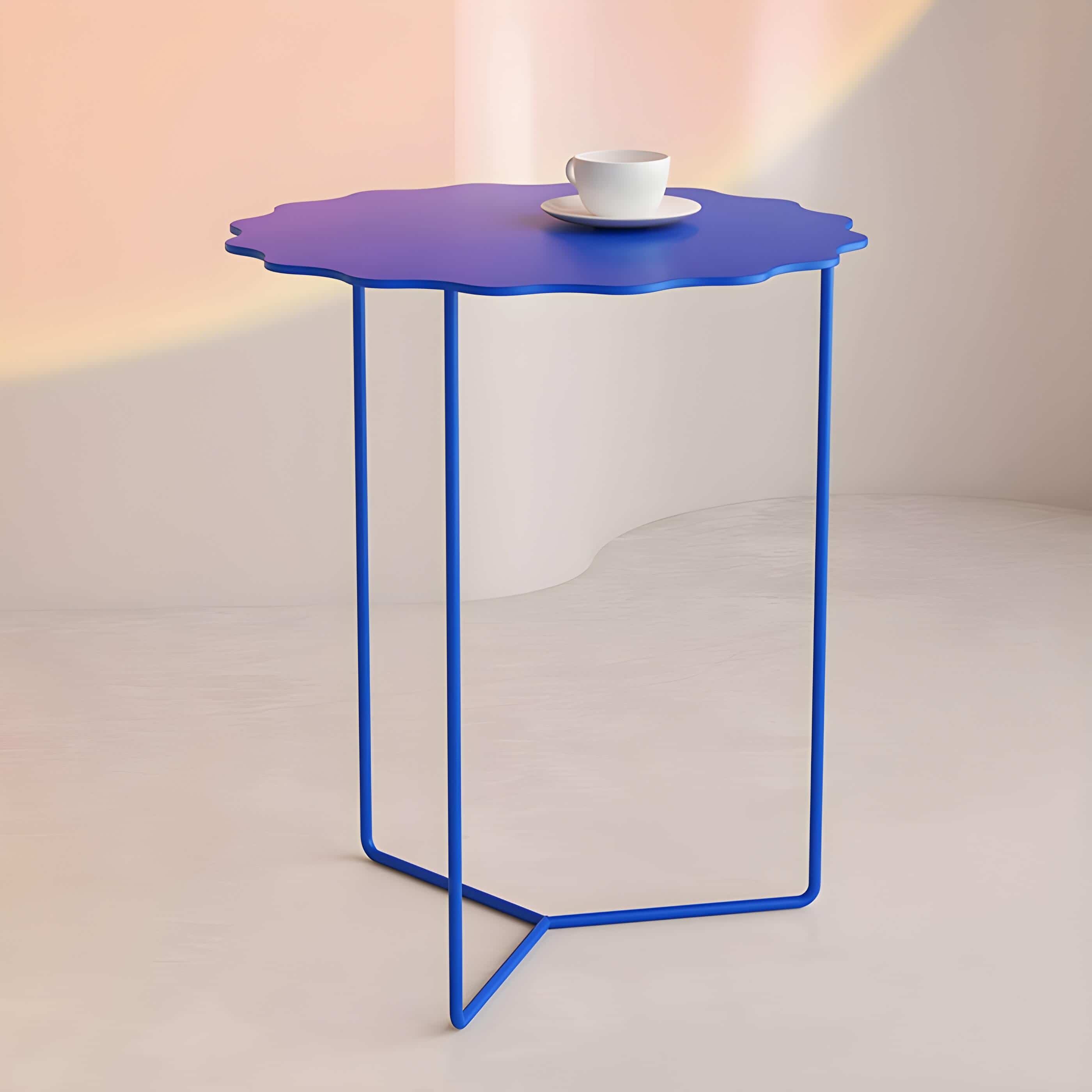 Judder metal round side table with squiggle sides