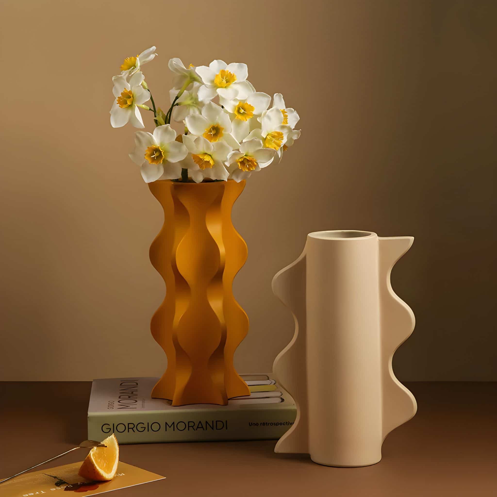 laris abstract vase orange and cream